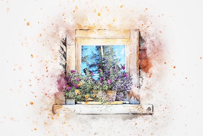 Window Flowers Nature Art Abstract Watercolor